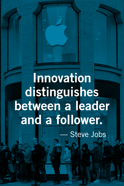 Innovation distinguishes between a leader and a follower. Steve Jobs.