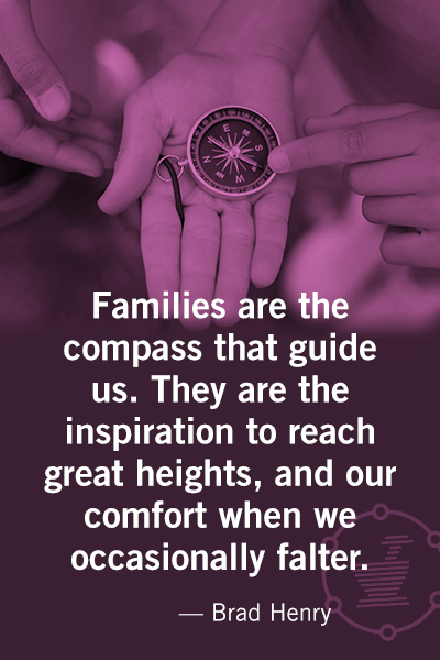 Families are the compass that guide us. They are the inspiration to reach great heights, and our comfort when we occasionally falter - brad henry